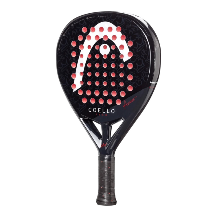 Paleta de padel Radach Sports Head Coello Team 2025 negra con forma de diamante, acabado brillante y firma de Arturo.