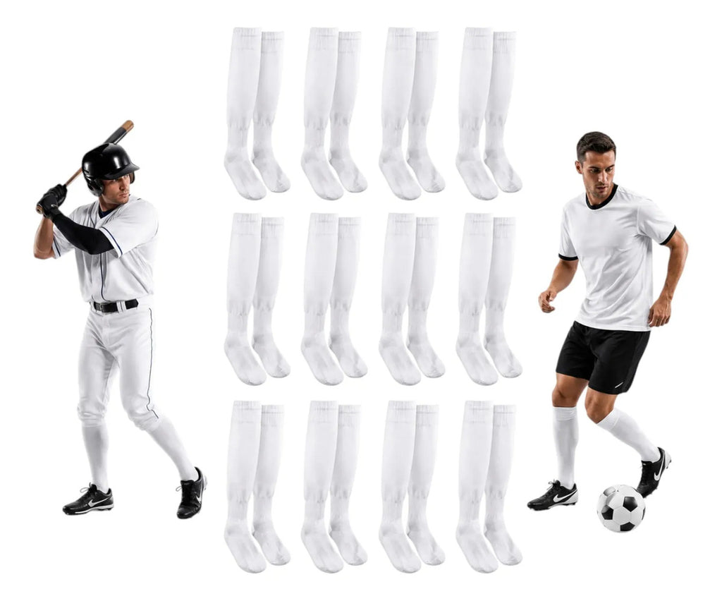 Pack 12 Pares Medias Deportivas Adulto Béisbol Fútbol Blanco