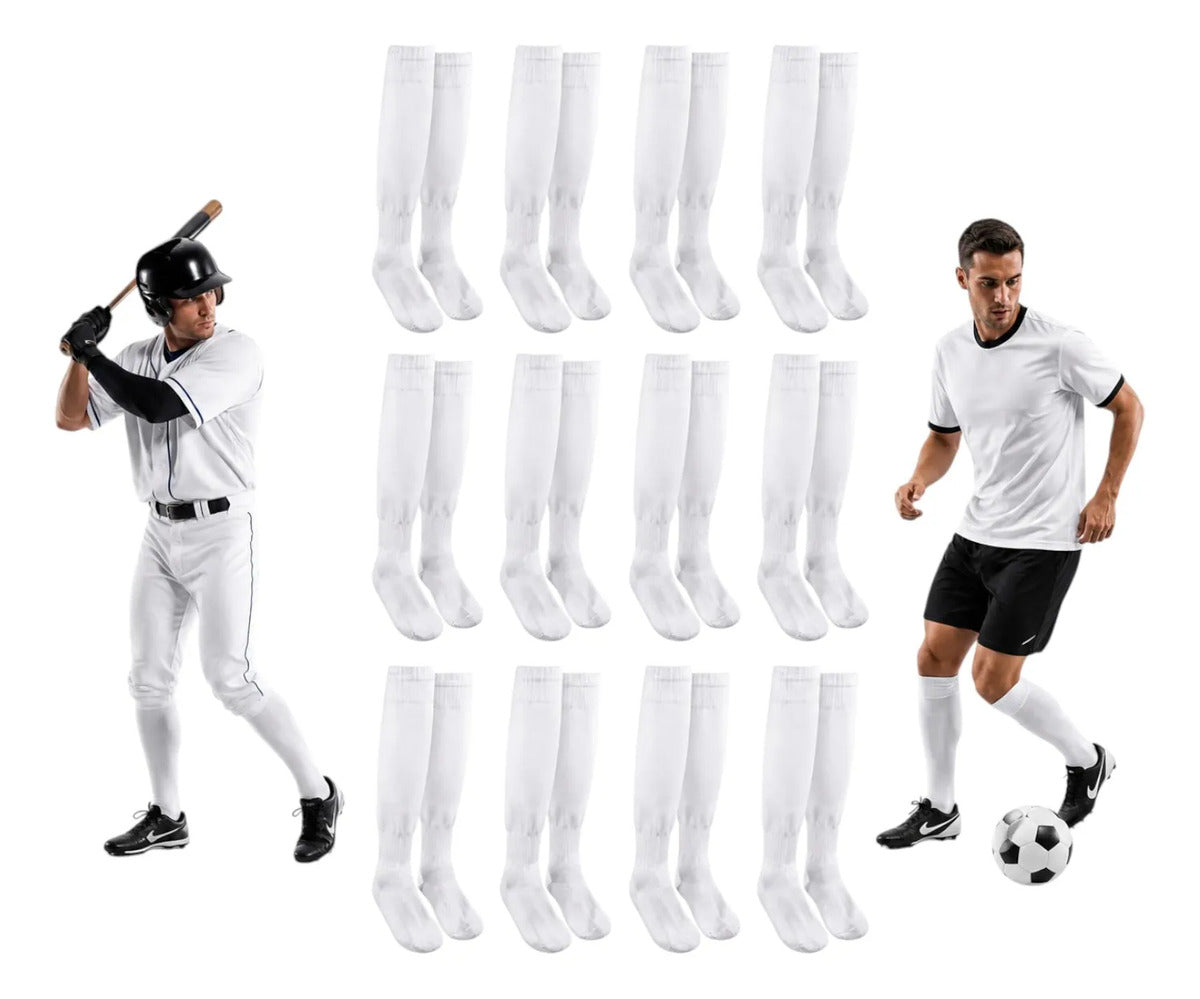 Pack 12 Pares Medias Deportivas Adulto Béisbol Fútbol Blanco