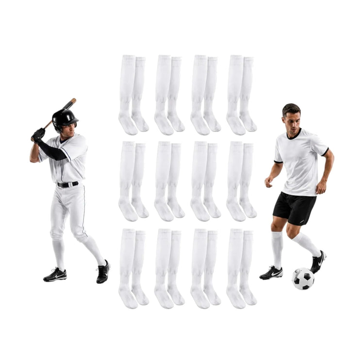 Pack 12 Pares Medias Deportivas Adulto Béisbol Fútbol Blanco