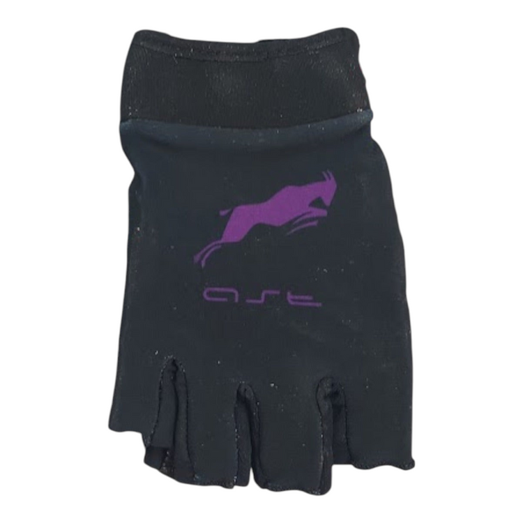 Guantes de gimnasio Radach Sports para dama en color negro y morado, fabricados en piel genuina con diseño ergonómico.
