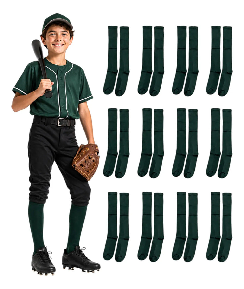 Pack 12 Pares Medias Deportivas Juveniles 10-13 Verde Oscuro