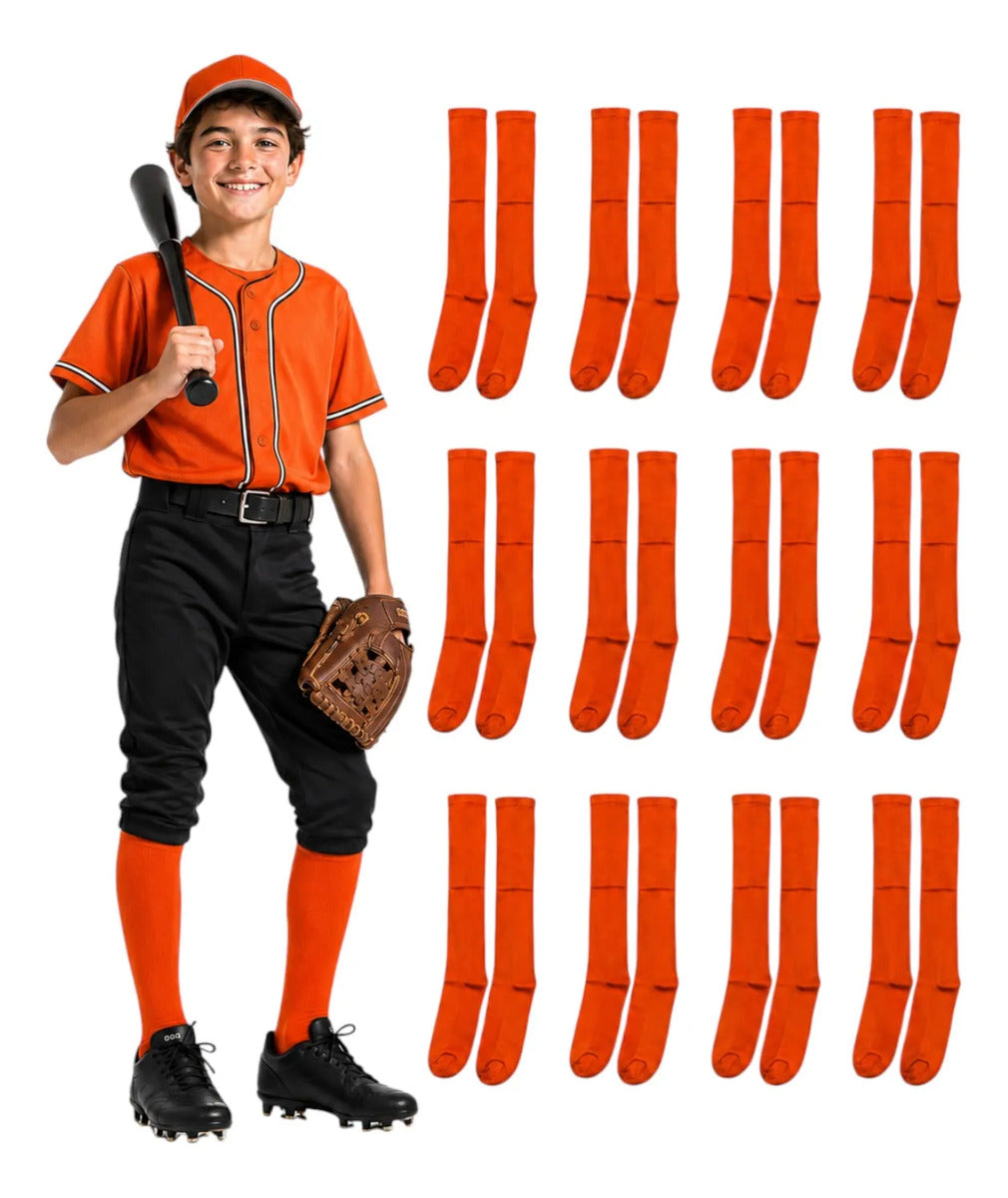 Pack 12 Pares Medias Deportivas Juveniles 10-13 Naranja