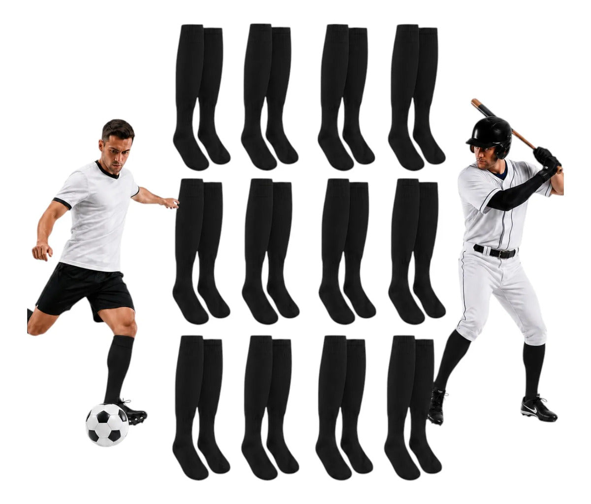 Pack 12 Pares Medias Deportivas Adulto Béisbol Fútbol Negro