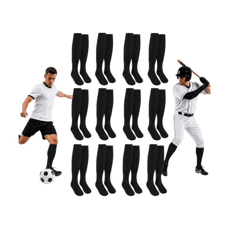 Pack 12 Pares Medias Deportivas Adulto Béisbol Fútbol Negro
