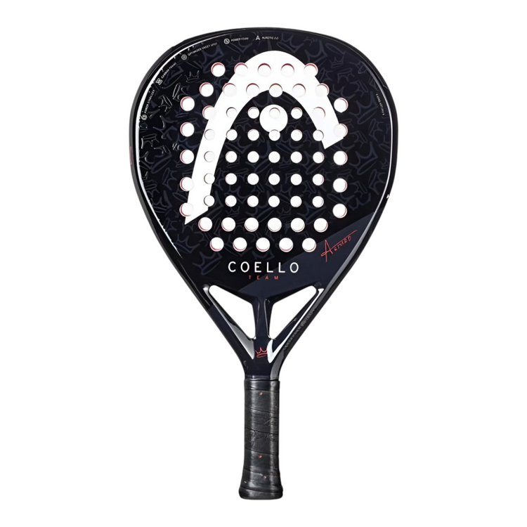 Paleta de padel Radach Sports Head Coello Team 2025 negra con forma de diamante y firma de Arturo Coello