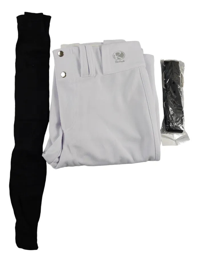 Pantalón Béisbol Radach Talla 28 Blanco Medias Cinto Negro