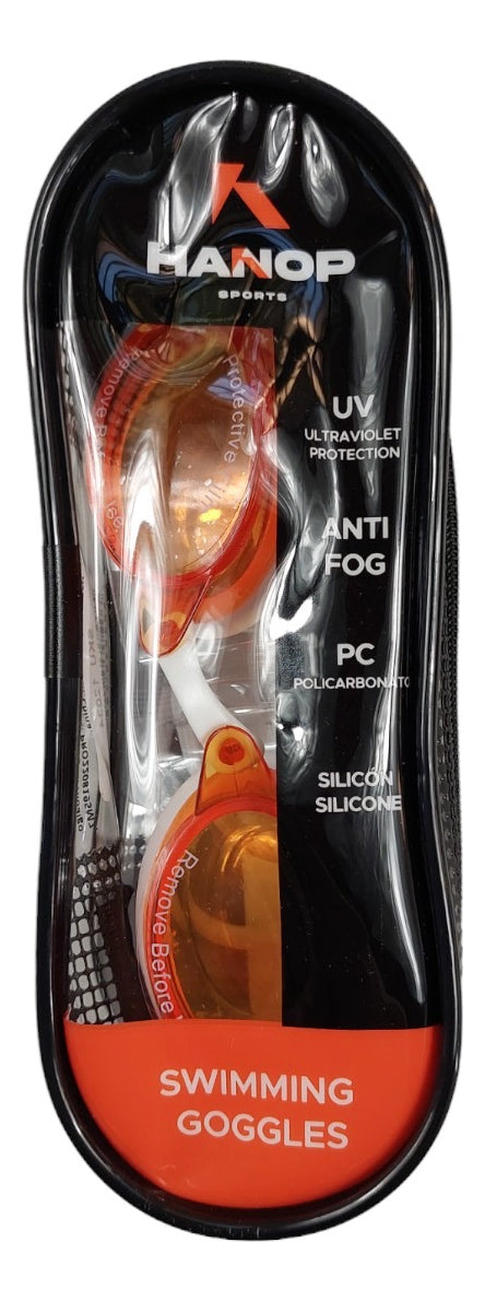 Goggle De Natación Hanop G670 Adulto Naranja Blanco