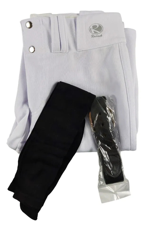 Pantalón Béisbol Radach Talla 36 Blanco Medias Cinto Negro
