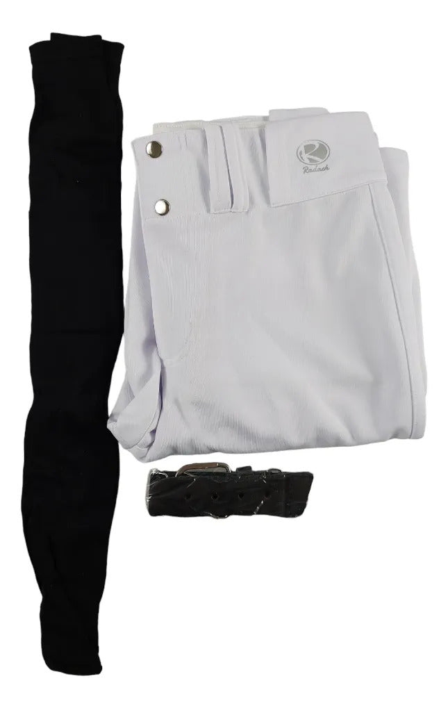 Pantalón Béisbol Radach Talla 32 Blanco Medias Cinto Negro