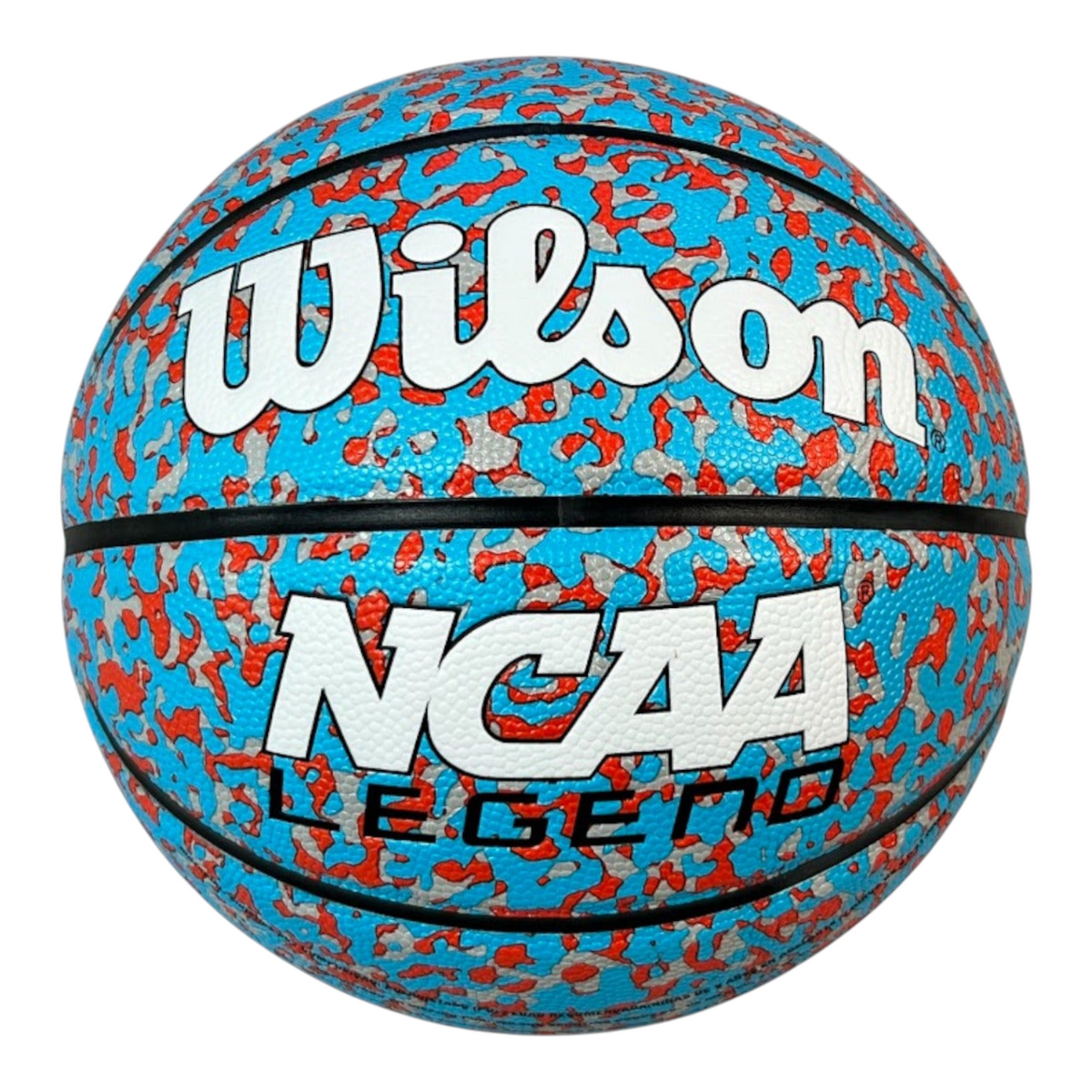 Balón de baloncesto Radach Sports Wilson NCAA Legend con diseño estampado en azul, rojo y gris, talla 7
