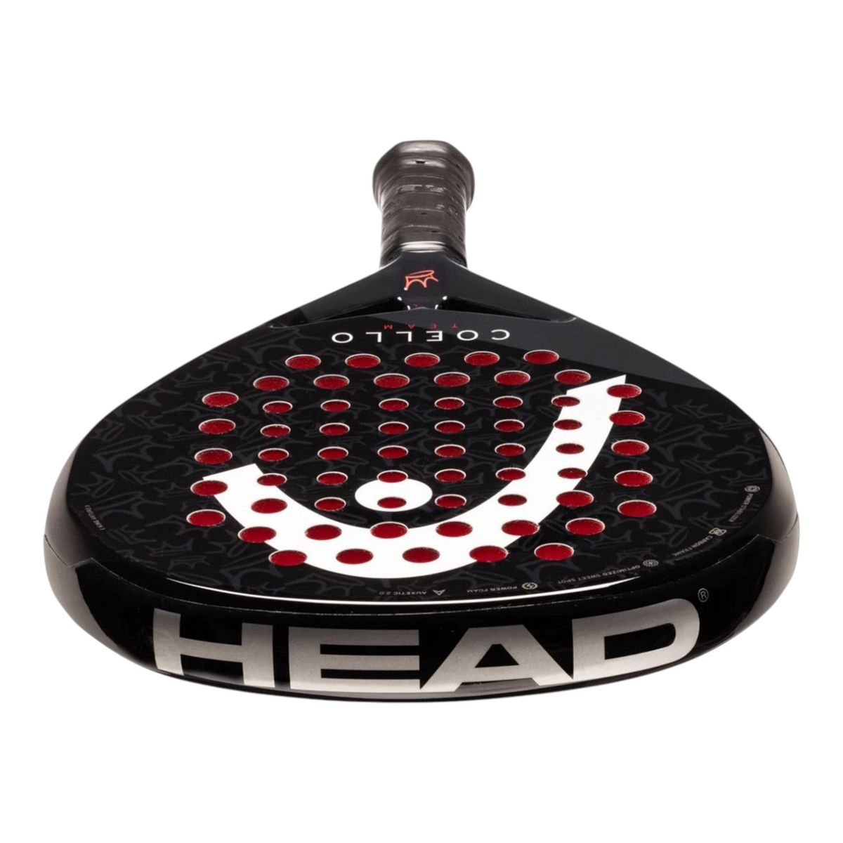 Paleta de padel Radach Sports Head Coello Team 2025 en color negro con forma de diamante y detalles en rojo