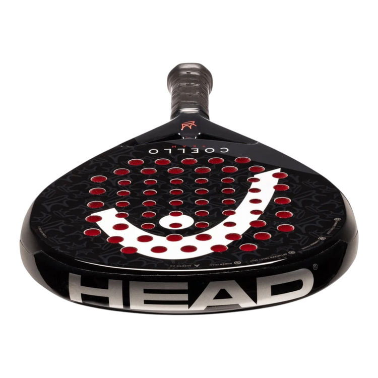 Paleta de padel Radach Sports Head Coello Team 2025 en color negro con forma de diamante y detalles en rojo