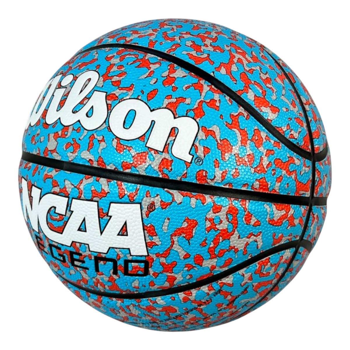 Balón de baloncesto Radach Sports Wilson NCAA Legend con diseño de camuflaje en tonos azul, rojo y gris