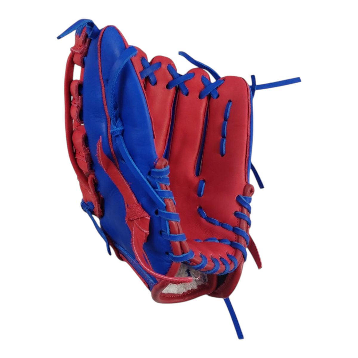 Guante de beisbol Radach Sports de 13 pulgadas en piel azul y roja con diseño de doble poste para jardinero