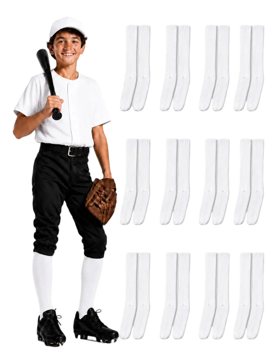 Pack 12 Pares Medias Deportivas Juveniles 10-13 Blanco