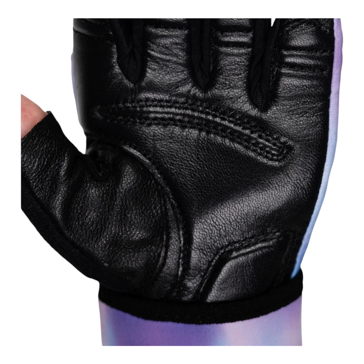 Guantes de gimnasio Radach Sports para dama en piel genuina color negro con detalles en lila y palma reforzada