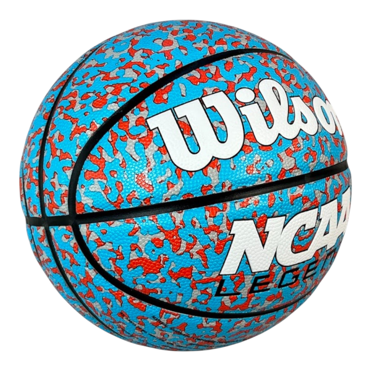Balón de baloncesto Radach Sports Wilson NCAA Legend con diseño estampado en azul y rojo y canales negros profundos