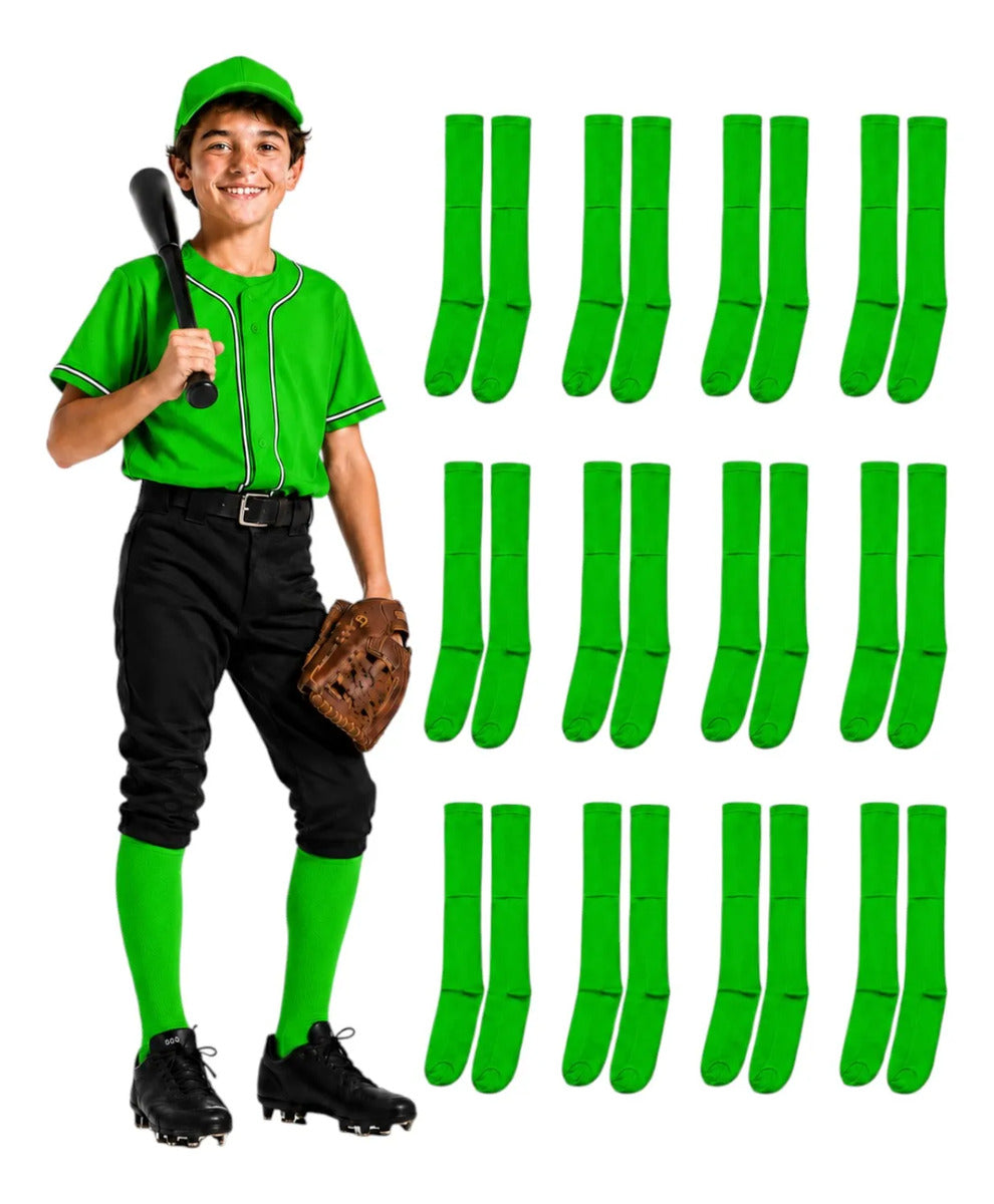 Pack 12 Pares Medias Deportivas Juveniles 10-13 Verde Neon