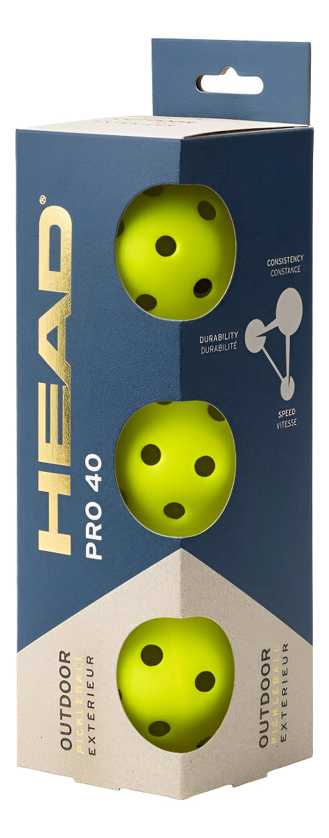 Pelotas Pickleball Head Pro 40 C/3 Amarilla Outdoor