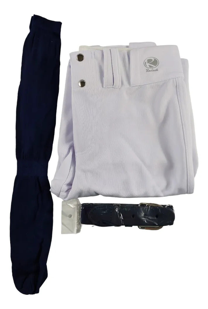 Pantalón Béisbol Radach Talla 32 Blanco Medias Cinto Marino