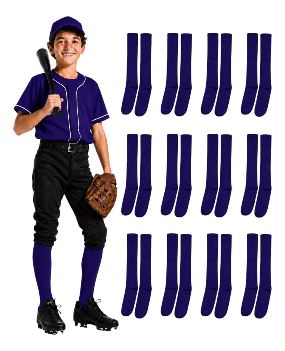 Pack 12 Pares Medias Deportivas Juveniles 10-13 Morado