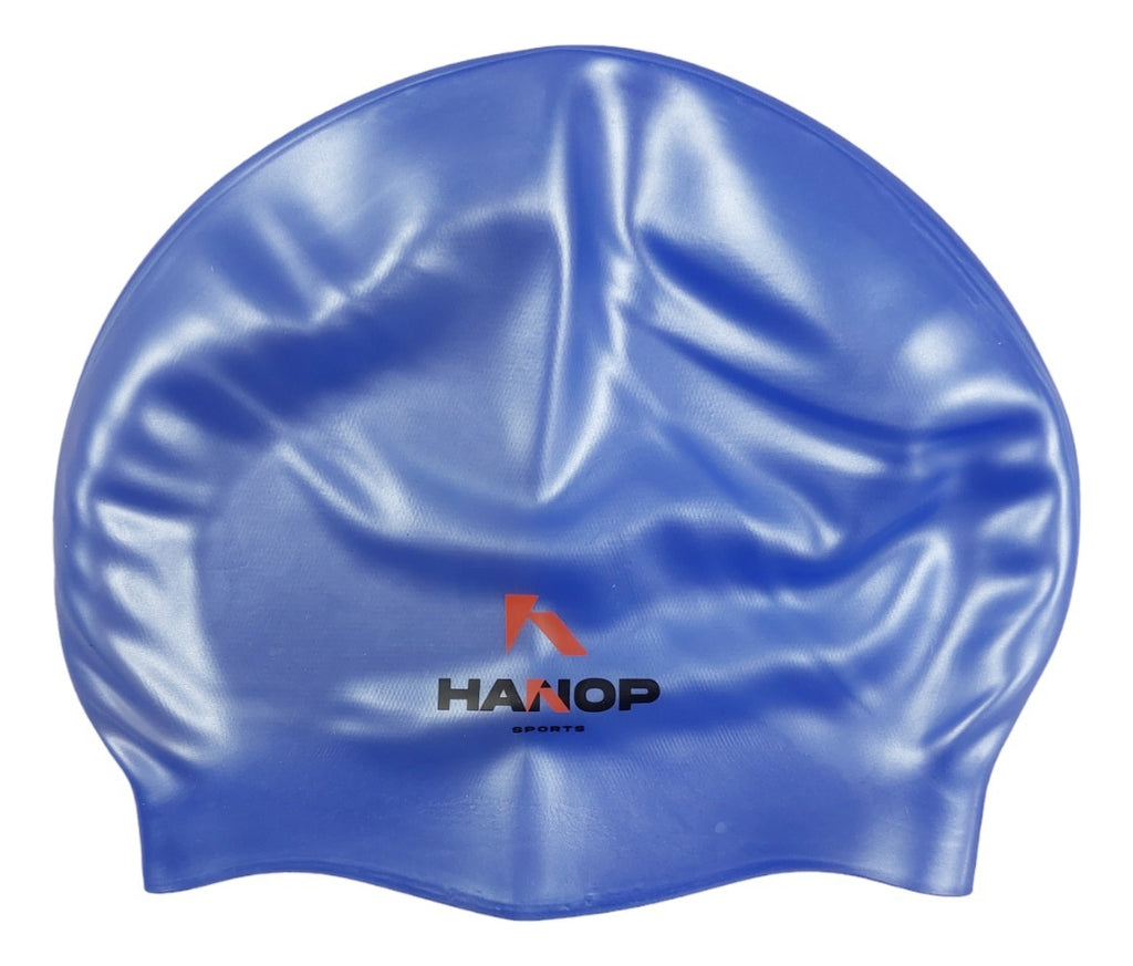 Gorra Natación Silicon Hanop Azul Diseño De La Tela Lisa Talla Adulto