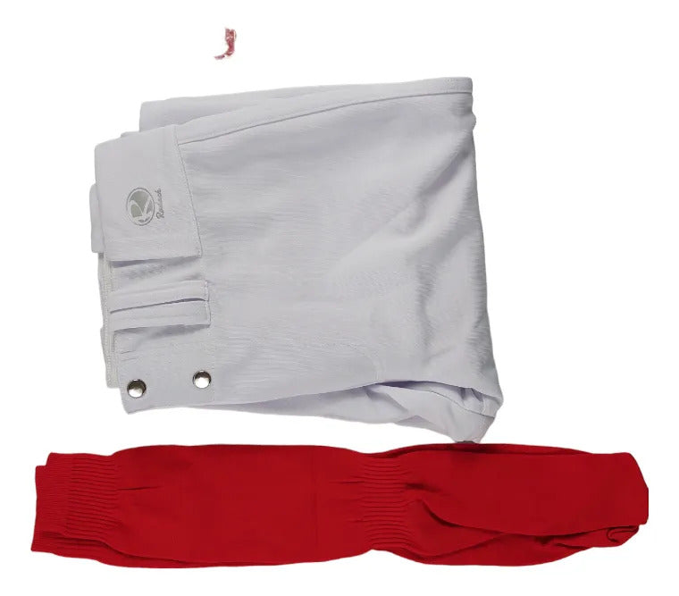 Pantalón Béisbol Radach Talla 28 Blanco Medias Cinto Rojo