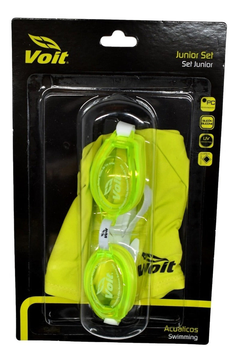 2 Pack Set De Gorra De Natacion Y Goggle Voit Junior Neon