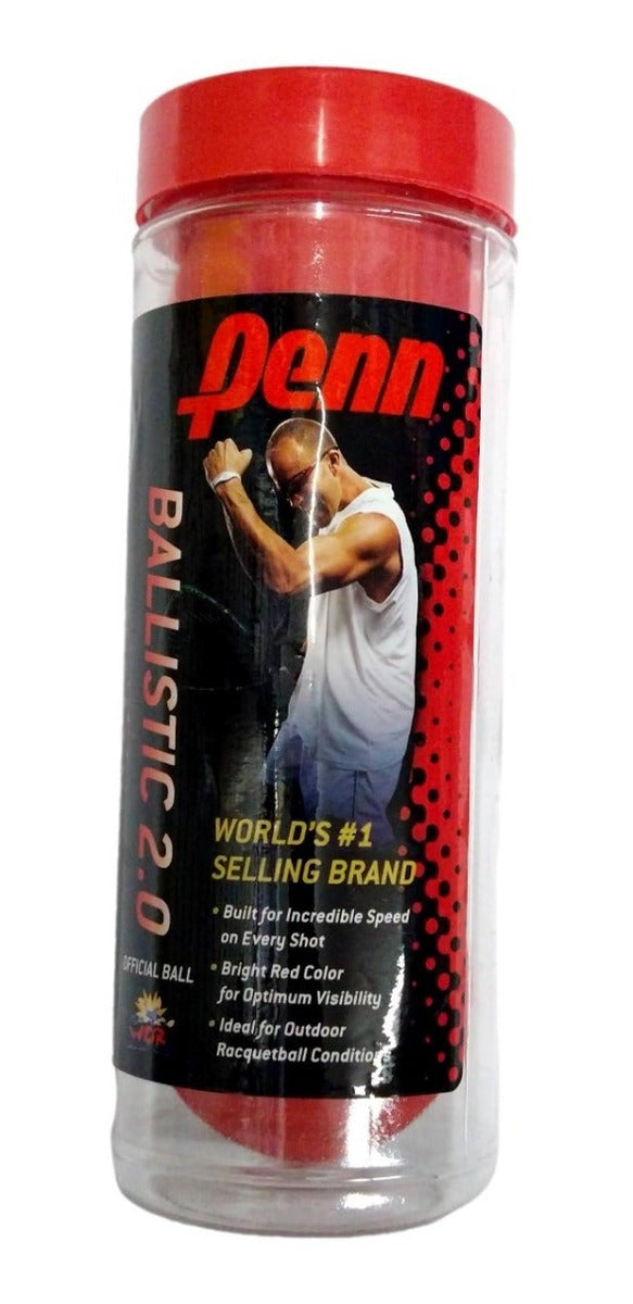 Pelota Penn De Raquetbol Ballistic 2.0 Roja Bote Con 3
