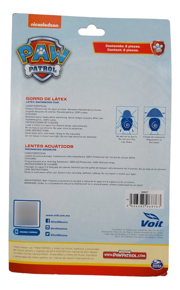 Goggle Y Gorra De Natación Voit Set Paw Patrol Chase Y Skye
