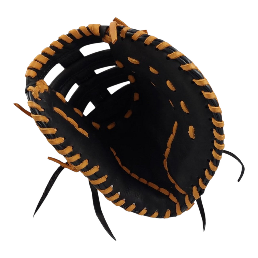 Guante de beisbol Radach Sports de primera base en piel color miel y negro de 12.75 pulgadas para lanzador diestro