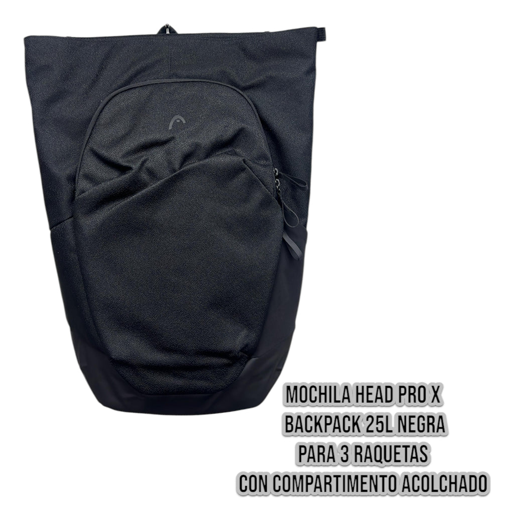 Mochila Head Pro X Backpack 25l Negra Para 3 Raquetas