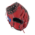Guante de catcher Radach Sports para zurdos de 34 pulgadas en piel roja y negra con costuras reforzadas