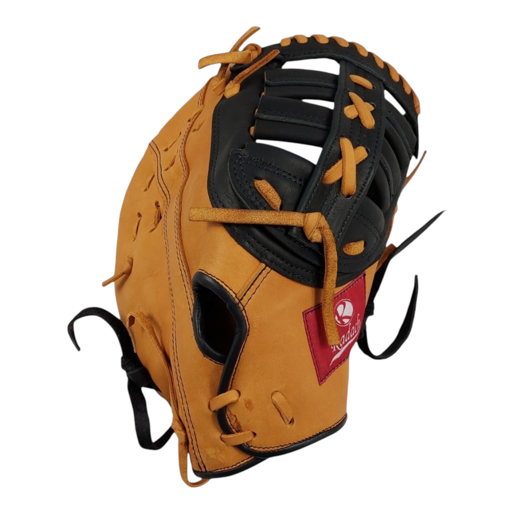 Guante de béisbol Radach Sports para primera base de 12.75 pulgadas en piel color miel y negro para lanzador diestro