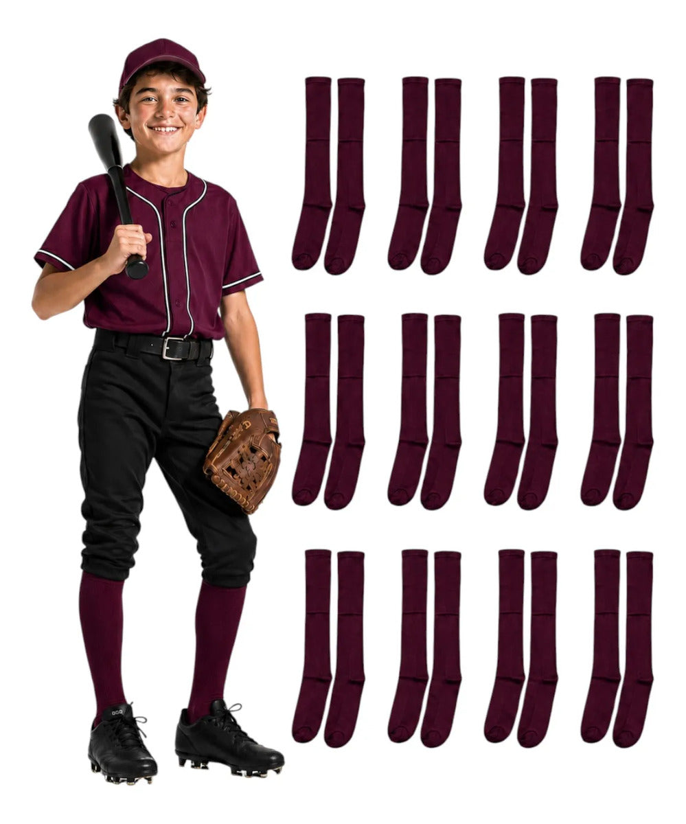 Pack 12 Pares Medias Deportivas Juveniles 10-13 Guinda