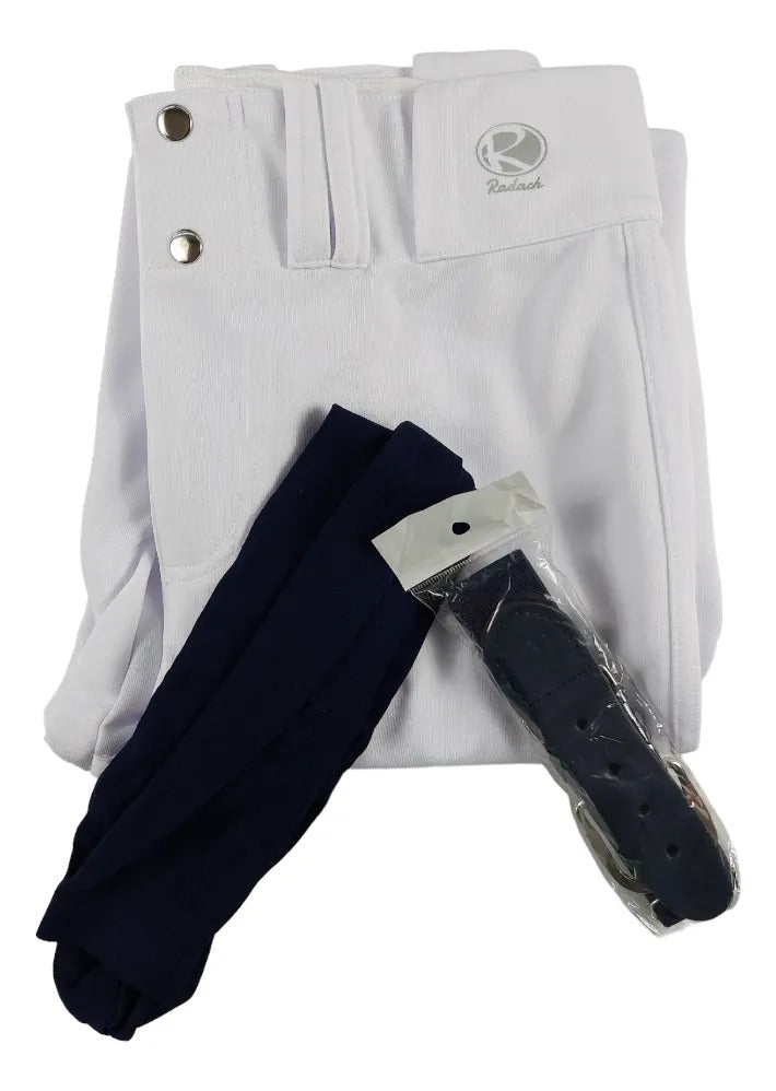 Pantalón Béisbol Radach Talla 30 Blanco Medias Cinto Marino