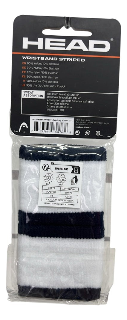 Muñequera Head Wristband Striped 2.5 Blanco/azul Marino