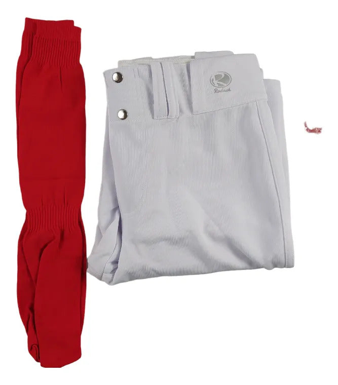 Pantalón Béisbol Radach Talla 30 Blanco Medias Cinto Rojo