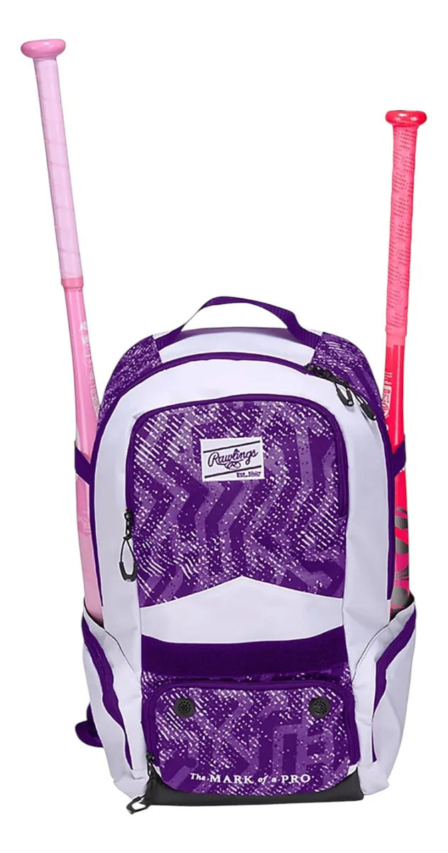 Mochila Rawlings Shutout Béisbol Softbol Morado Blanco