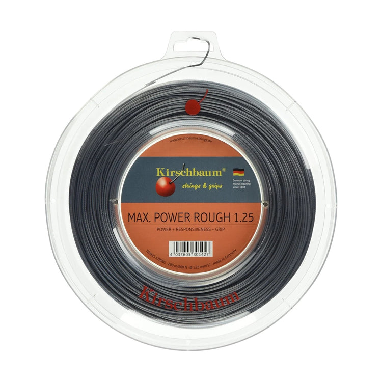 Kirschbaum Bobina Max Power Rough Cuerda Para Raqueta De Tenis, 1. 30.mm/16-gauge, Gris Plata