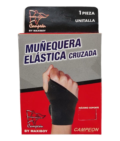 Muñequera Elástica Cruzada Negra Campeón