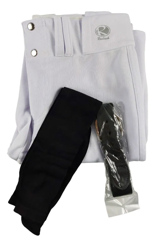 Pantalón Béisbol Radach Talla 32 Blanco Medias Cinto Negro