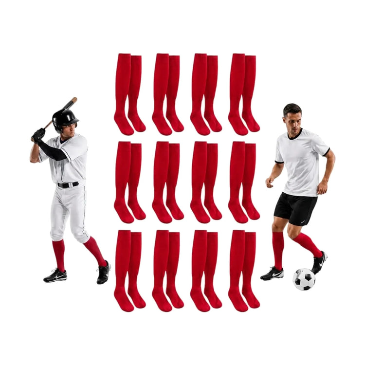 Pack 12 Pares Medias Deportivas Adulto Béisbol Fútbol Rojo