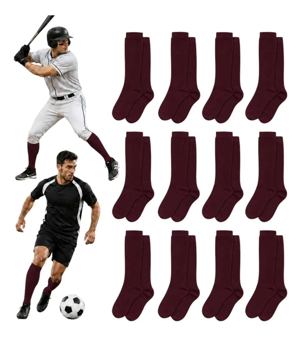 Pack 12 Pares Medias Deportivas Adulto Béisbol Fútbol Guinda