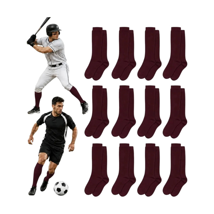 Pack 12 Pares Medias Deportivas Adulto Béisbol Fútbol Guinda