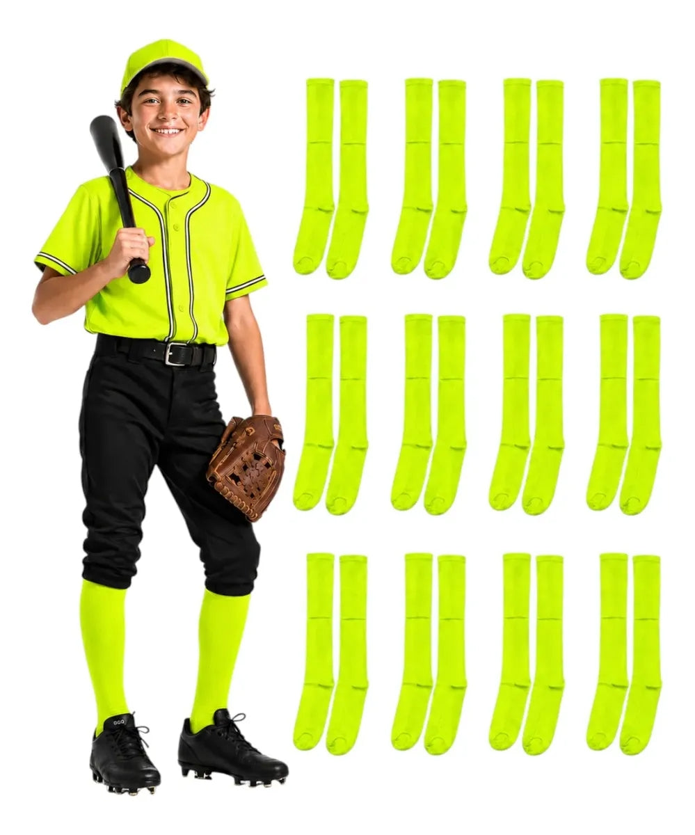 Pack 12 Pares Medias Deportivas Juveniles 10-13 Amarill Neon
