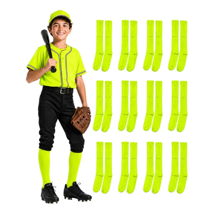 Pack 12 Pares Medias Deportivas Juveniles 10-13 Amarill Neon