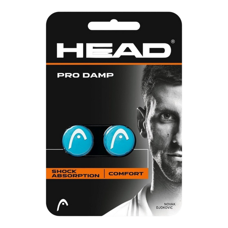Antivibradores Head Pro Damp azules para raqueta de tenis en empaque original de Radach Sports con Novak Djokovic