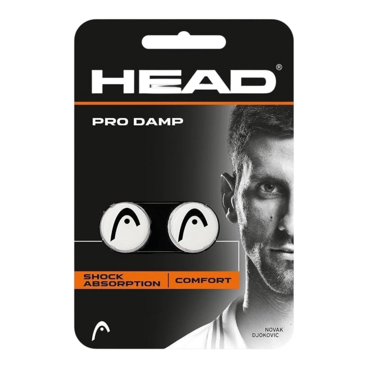 Paquete de dos antivibradores Head Pro Damp blancos con logo negro para cuerdas de raqueta de Radach Sports